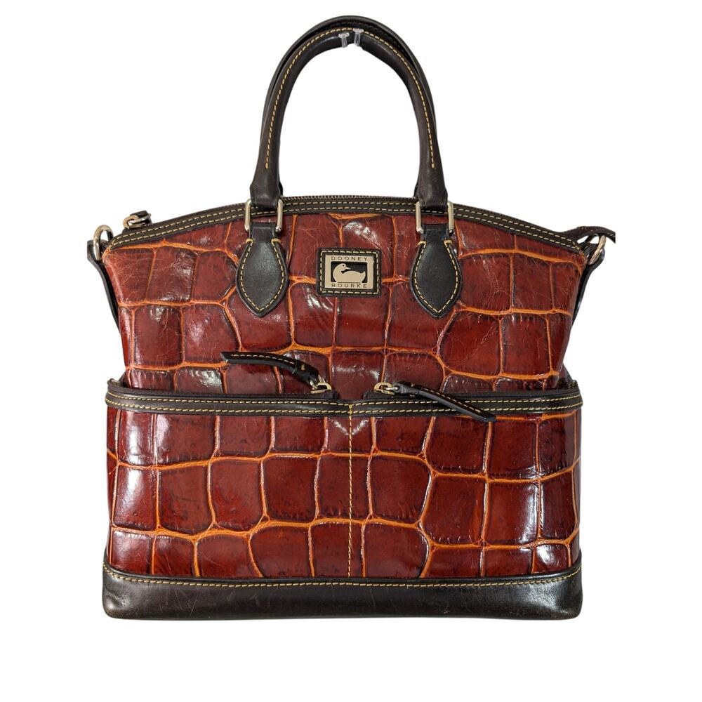DOONEY & BOURKE! PECAN BROWN & GOLD CROC, BLACK GENUINE LEATHER BAG, PURSE! - Picture 3 of 13